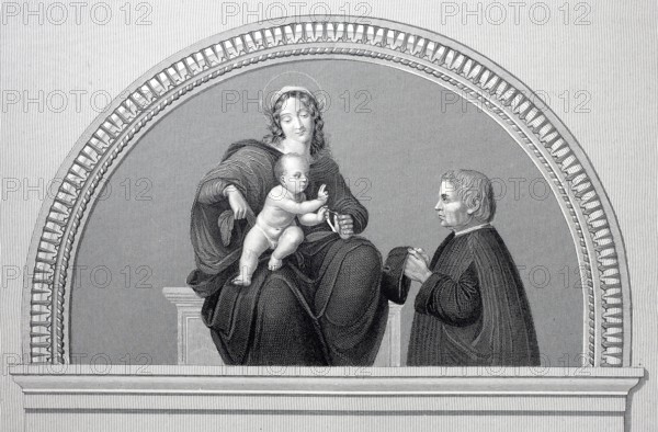 Madonna with the Child Jesus, Litta Madonna, steel engraving after a painting by Leonardo da Vinci,