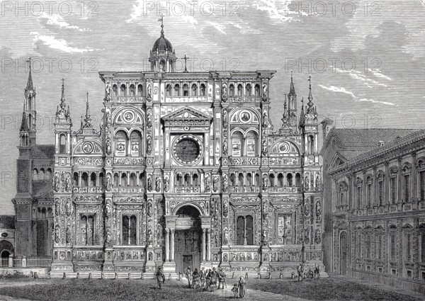 Facade of the Church of Madonna delle Grazie around 1800, Certosa di Pavia, monastery complex built