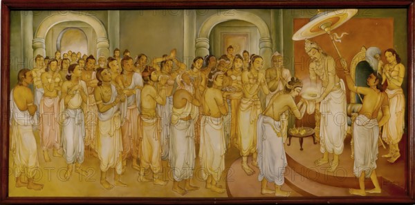 Temple of the sacred Tooth Relic or Sri Dalada Maligawa, Painted panel depicting the history of the