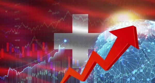 Global financial growth with Switzerland flag. Financial growth with Switzerland flag on economic
