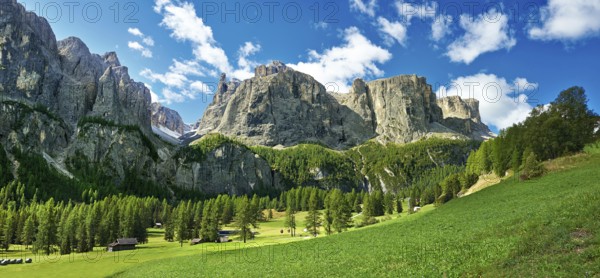 Mountains and pastures of the Sella plateau near Colfosco, 1, 645 m (5) (396 ft), at the foot of
