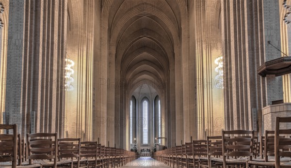 Copenhagen, Denmark, January 03, 2017: Interior photography of the impressive hall in Grundtvigs