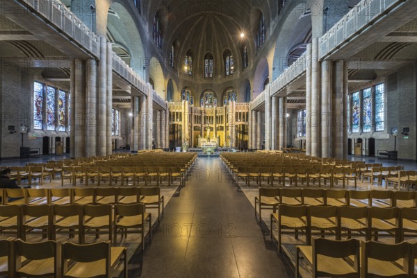 Koekelberg, Brussels capital Region Belgium, 09 30 2019 Interior design of the catholic basilica of
