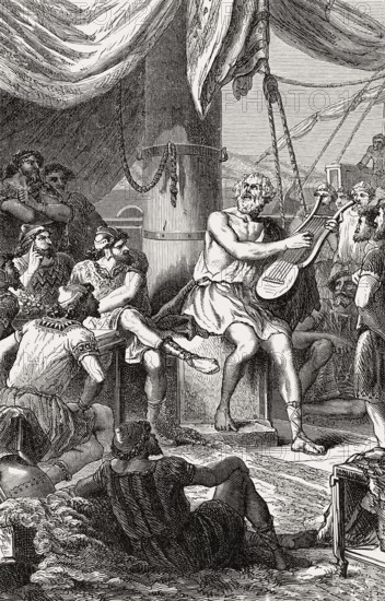Homer Singing his poems for the People, Greek legendary author, ancient Greece