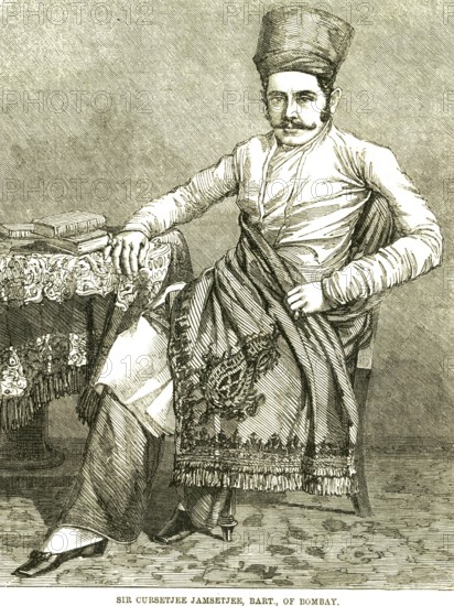 Lithographic portraits Sir Cursetjee Jamsetjee Bart of Bombay Mumbai, Maharashtra, India I L News