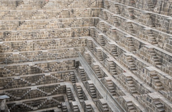 Details of the ancient stepwell of chand baori, at the village of Abhaneri, near Jaipur, Rajasthan