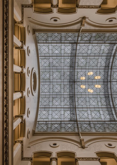 Brussels city center, Brussels Capital Region, Belgium, 03 02 2020 Art nouveau decorated ceiling