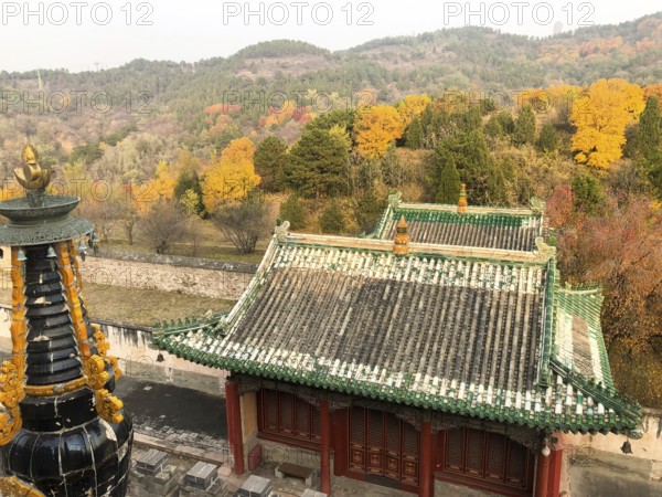 Aerial view of The Temple of Universal Happiness, Pule si, also called the round Pavillion, this