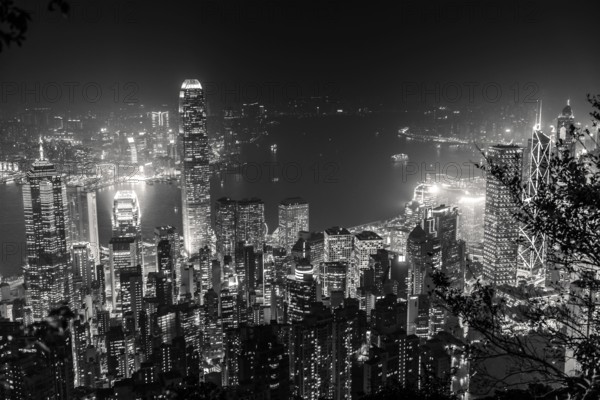Victoria Harbour skyline by night from Lugard Road Lookout at Victoria Peak, the highest mountain