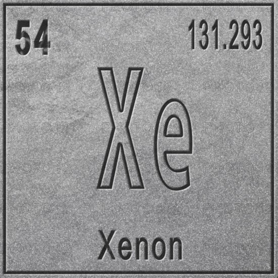 Xenon chemical element, Sign with atomic number and atomic weight, Periodic Table Element, silver