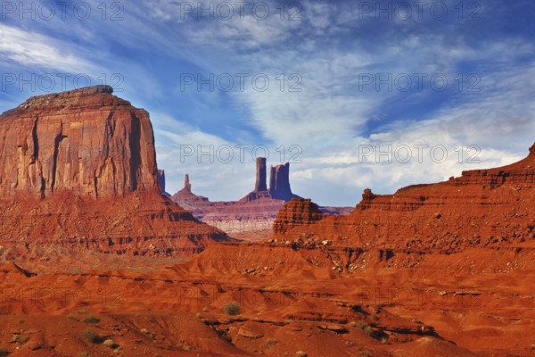 Magic view of the red desert. Monument Valley in the Navajo Indian Reservation. Arizona, USA. The