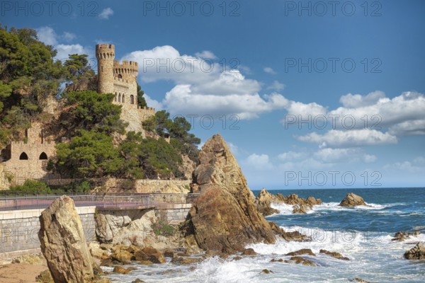 Beautiful view on Castell d'en Plaja from seaside in Lloret de Mar, Costa Brava, Spain. Sunny