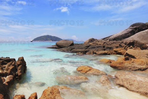 Similansky islands, Andaman Sea, Thailand. The thinnest white sand of a beach adjoins with huge