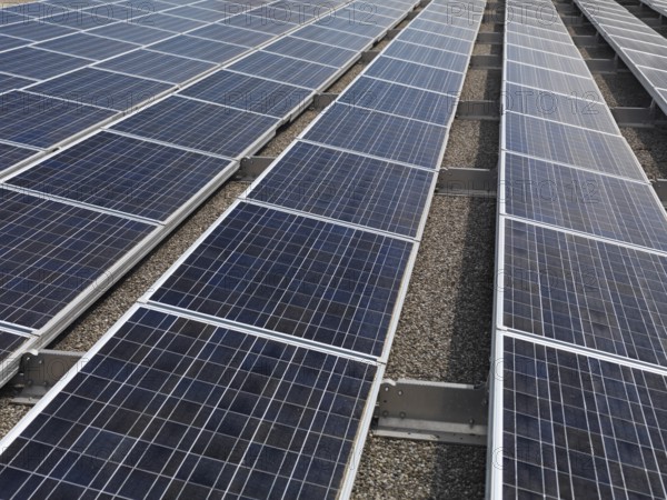 Solar panels on a roof of building