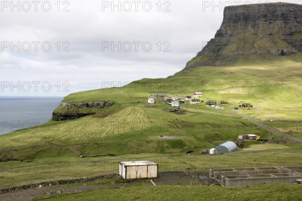 Gasadalur on the Faroe Islands as seen from the street leading towards the village on Vagar,
