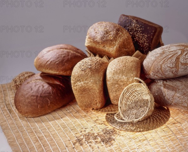 Still life with different kinds of bread and pastry on a studio background, Moscow, Russian