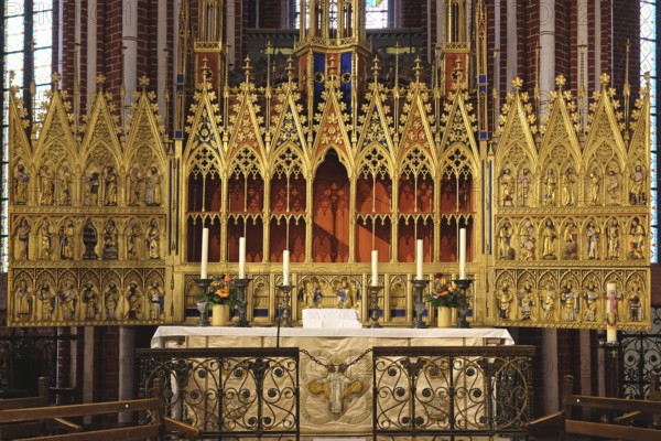 Fantastically decorated Gothic winged altar in Doberan Minster. Bad Doberan, Mecklenburg-Western