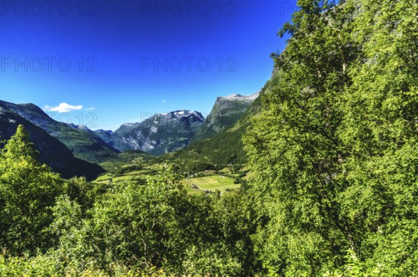 Impressive nature on the pass road to Geiranger in Norway in the summertime. On the road through