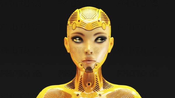 Artistic 3D illustration of a female cyborg