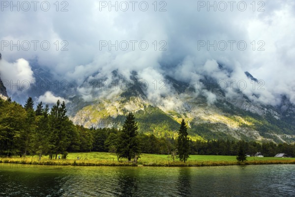 Königssee - the cleanest lake in Germany, Bavaria. Walking route along the lake shore. The lake is