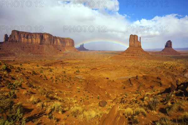 The USA. Monument Valley is unique geological formation. Huge masses of red sandstone - outliers on
