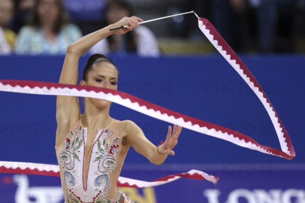 Sofia, Bulgaria - 14 September, 2018: Neviana VLADINOVA from Bulgaria performs with ribbon during