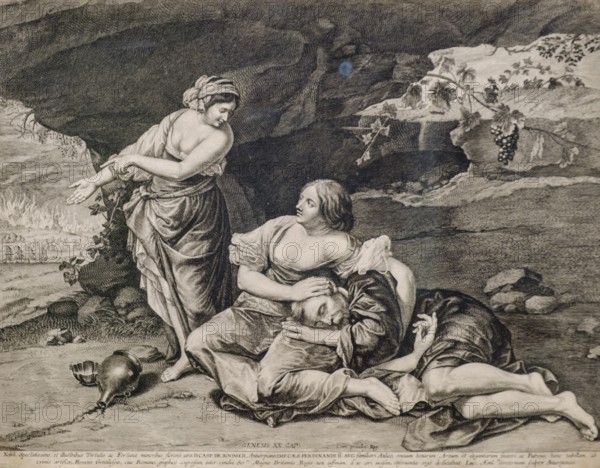 Lot and his daughters, Lucas Vosterman I, from the work of Orazio Gentileschi, Museo de Bellas