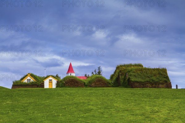 The village ancestors. The reconstituted village - a museum of the first settlers in Iceland. Roofs