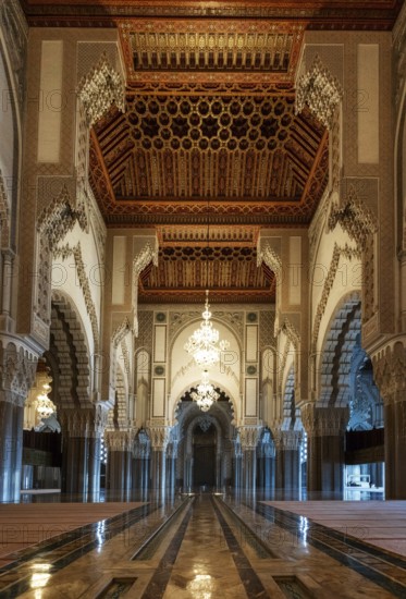 Casablanca, Morocco, 29 March, 2024: interior view of the central nave of the Hassan II Mosque in