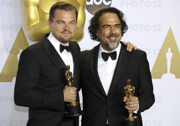 Leonardo DiCaprio and Alejandro Gonzalez Inarritu at the 88th Annual Academy Awards, Press Room
