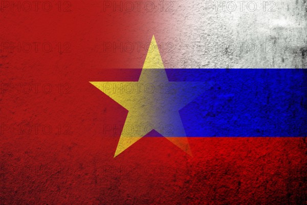 National flag of Russian Federation with The Socialist Republic of Vietnam National flag. Grunge