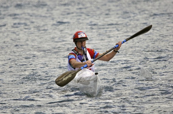 Craig Nieper competing in the kayaking leg of the Coast to Coast triathlon, West Coast, South