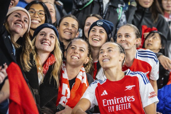 MELBOURNE, AUSTRALIA, MAY 24: Caitlin Foord of Arsenal Women FC with fans after beating the