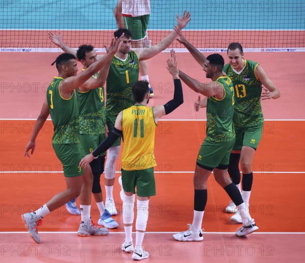 Sofia, Bulgaria - 24 June, 2022: Team of Australia is seen celebrating during a Volleyball World