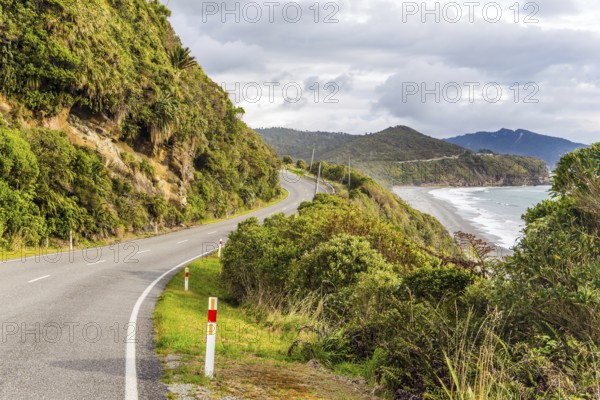 Picturesque road to Pancake Rock - natural wonder of New Zealand. West Coast of the South Island.