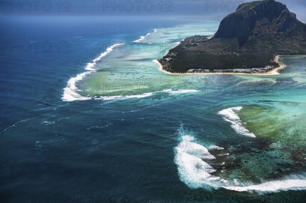 Underwater waterfall, optical illusion, natural phenomenon, aerial view, reef, coral reef, fringing