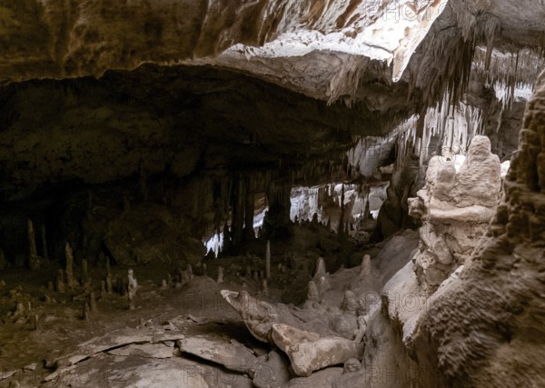 Porto Cristo, Spain, 23 January, 2024: view of the rock formations inside the Cuevas del Drach in