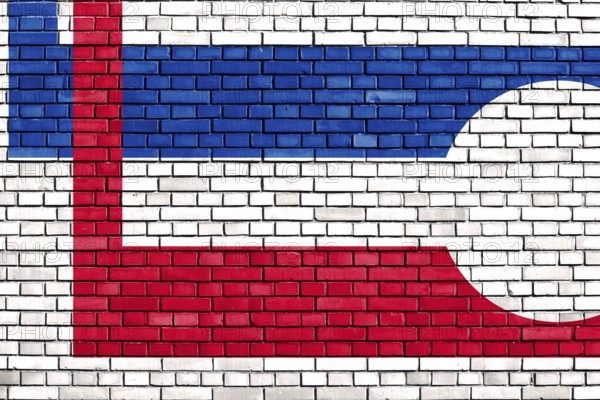 Flag of Longmont, Colorado painted on brick wall