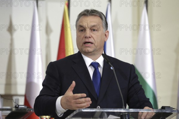 Prague, Czech Republic - February 15, 2016: The Prime Ministers of Hungary Viktor Orban is speaking