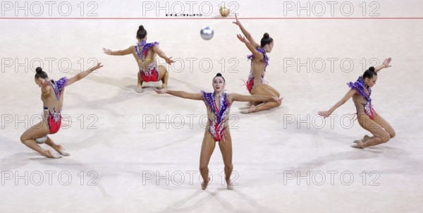 Sofia, Bulgaria - 26 March, 2021: Team Estonia perform during the 5 Balls group qualifications at