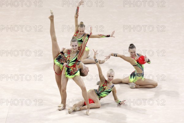Sofia, Bulgaria - 6 May, 2017: Team Finland performs during Rhythmic Gymnastics World Cup Sofia