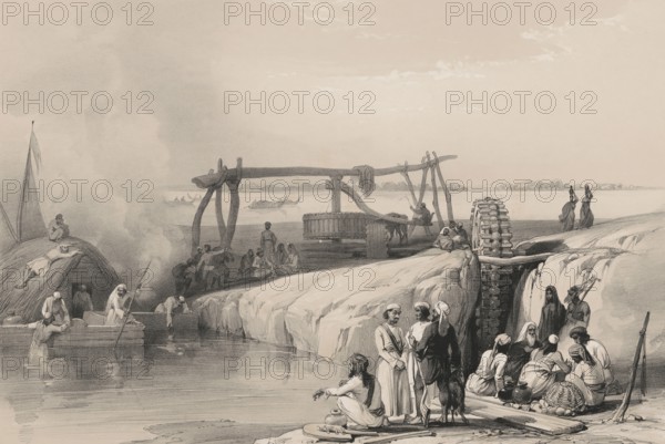 Scene on the Sutlej River, near Pakpattan in the Punjaub, now Pakistan, First Anglo-Afghan War,