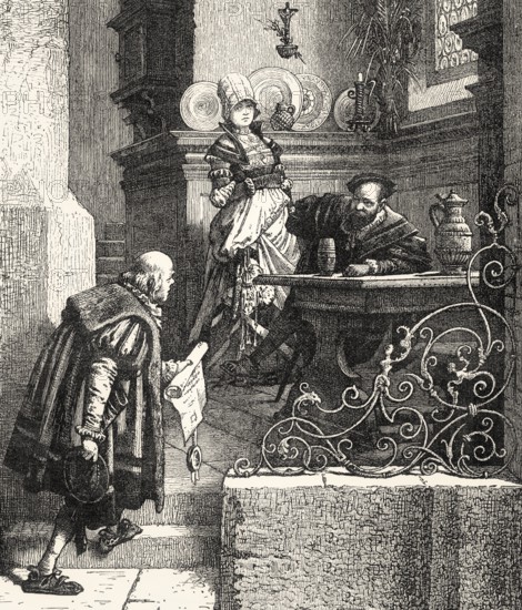 ACT IV. SCENE I., An Inn in the city of Heilbronn Götz, Elisabeth, Sergeant, Scene from Götz von