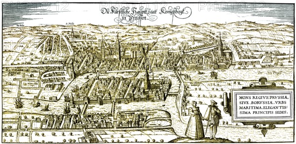 Panoramic view of Koenigsberg, 16th century, today Kalinigrad, Russia, Europe, Europe Historische
