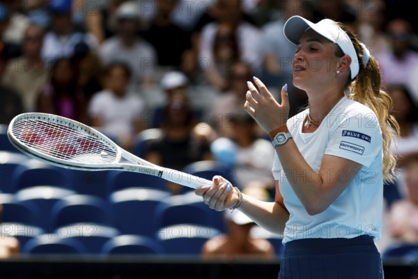 MELBOURNE, AUSTRALIA - JANUARY 19: Donna Vekic of Croatia reacts to a missed point whilst playing