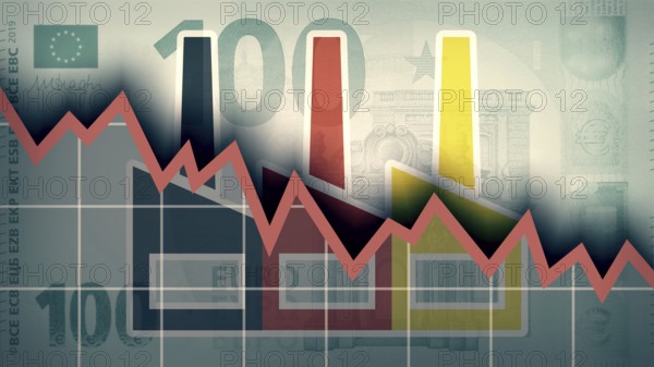 Symbolic image on the topic of negative trend, decline, profit slump, negative growth, etc. of the