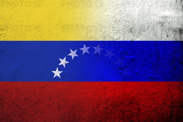 National flag of Russian Federation with The Bolivarian Republic of Venezuela National flag. Grunge