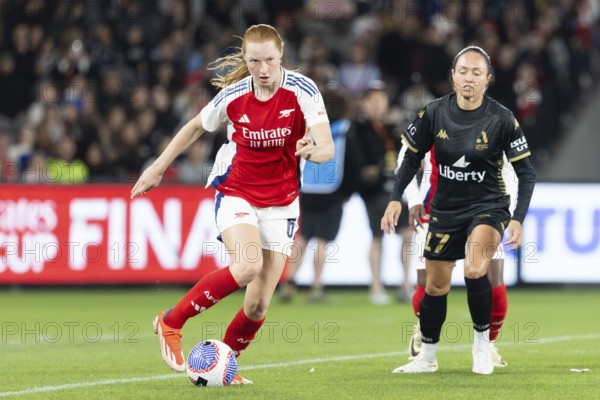 MELBOURNE, AUSTRALIA, MAY 24: Katie Reid of Arsenal Women FC competes against A-League All Stars