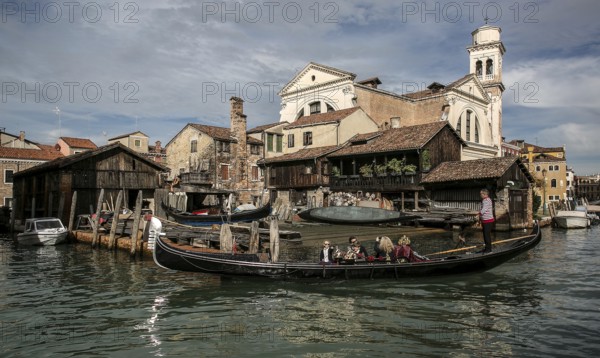 Italy Venice Gondola shipyard -453 one of the last in Venice rear Church of San Sebastiano 1505-46