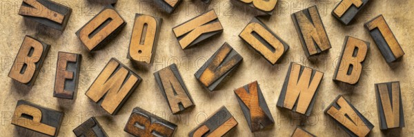 Random letters overhead background - vintage letterpress wood type of different fonts (inverted